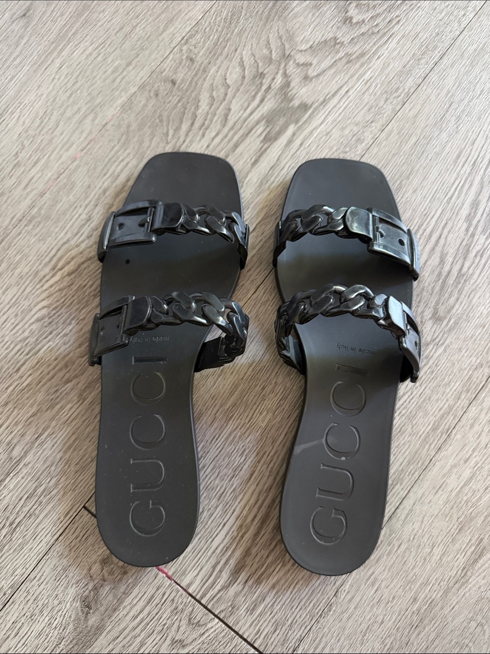 Gucci Black Chain-Trim Slide Sandals
